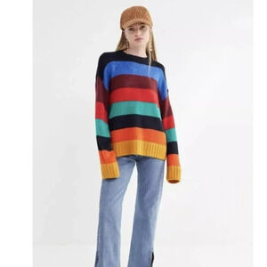 Urban Outfitters Bobby Boyfriend Rainbow Striped Mohair Blend Sweater